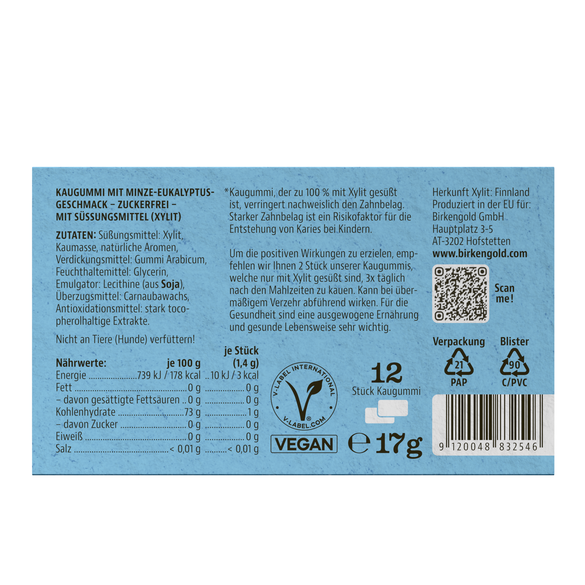Gomma da masticare allo xilitolo al gusto di ice-mint